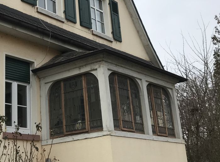 12 oude glas in lood panelen in erker