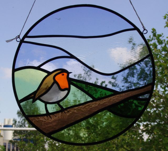 Hedendaags Glas-in-lood hangers met roodborstjes e.a. vogels. BI-13