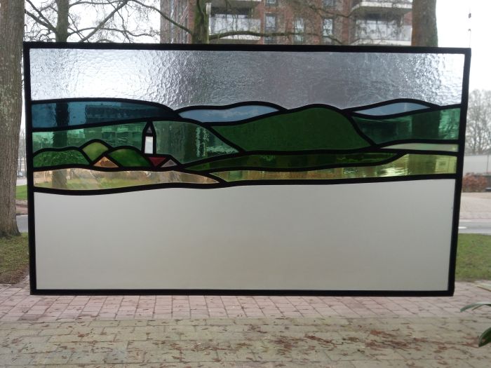 2 hangers met landschap, ca. 80 x 45cm, € 625,-
